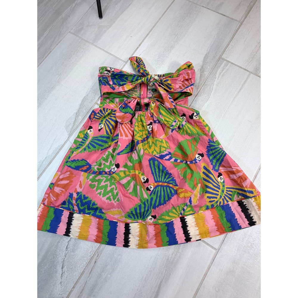 Farm Rio Pink Toucan Butterfly Strapless Bow Cutout Mini Dress Size M